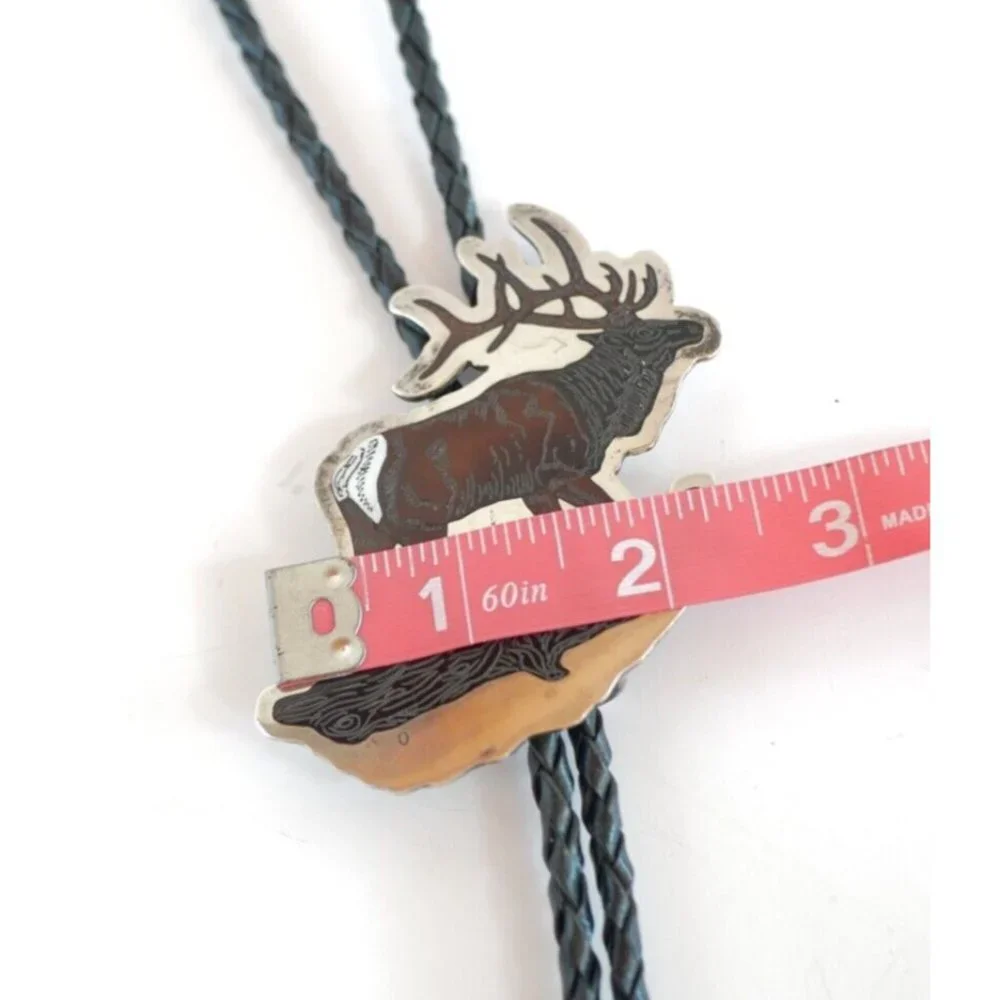 Zuni Native‎ American BULL ELK Bolo Tie by Dale Edaakie Handmade Vintage